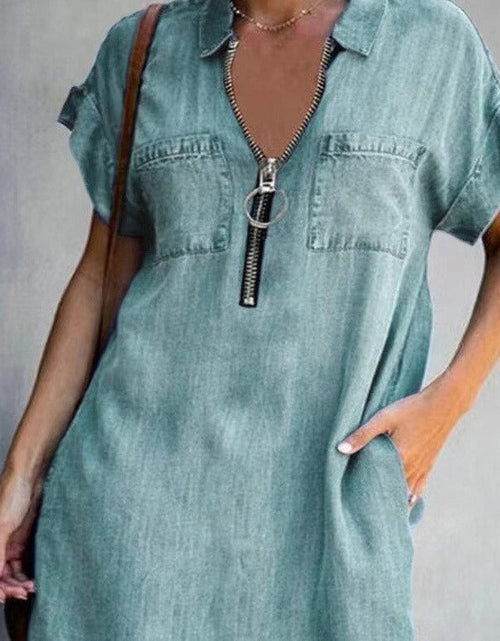 Load image into Gallery viewer, Denim Dress With Zip Closure
