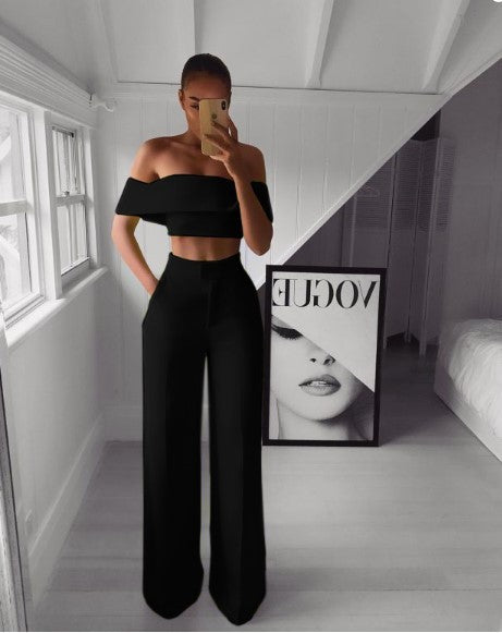 Load image into Gallery viewer, Cropped Top + Long Trousers Set
