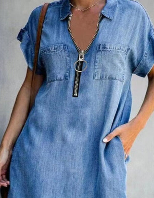 Load image into Gallery viewer, Denim Dress With Zip Closure
