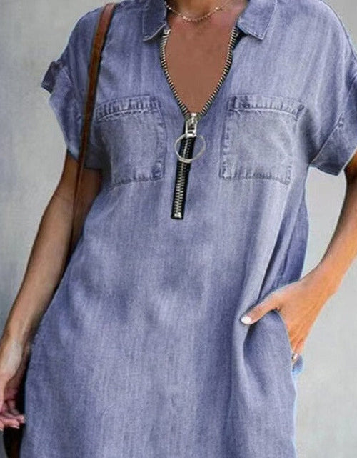 Load image into Gallery viewer, Denim Dress With Zip Closure
