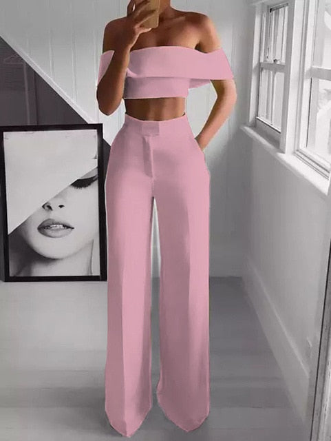 Load image into Gallery viewer, Cropped Top + Long Trousers Set
