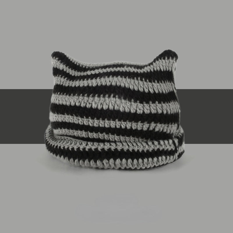 Striped Knitted Wool Winter Beanie