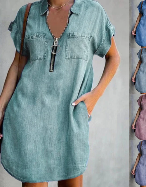 Load image into Gallery viewer, Denim Dress With Zip Closure
