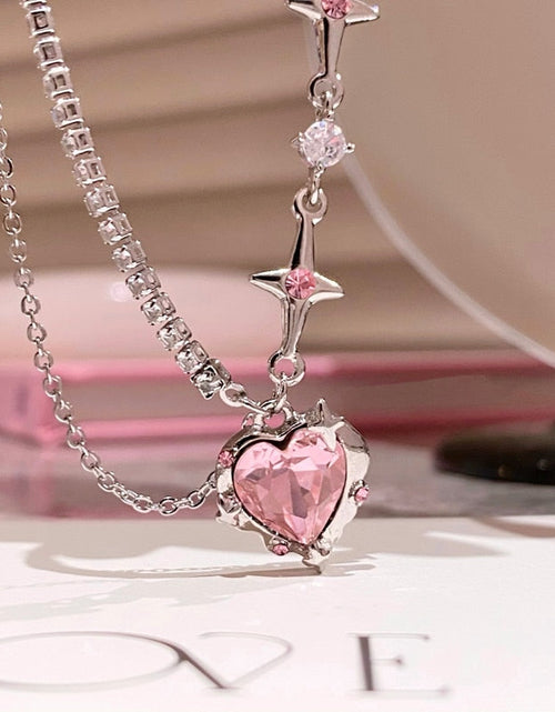 Load image into Gallery viewer, Pink Heart Crystal Necklace
