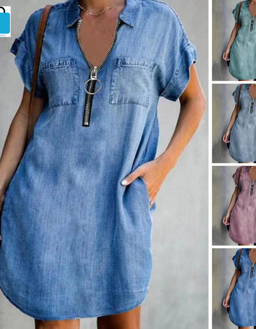 Load image into Gallery viewer, Denim Dress With Zip Closure
