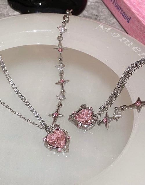 Load image into Gallery viewer, Pink Heart Crystal Necklace
